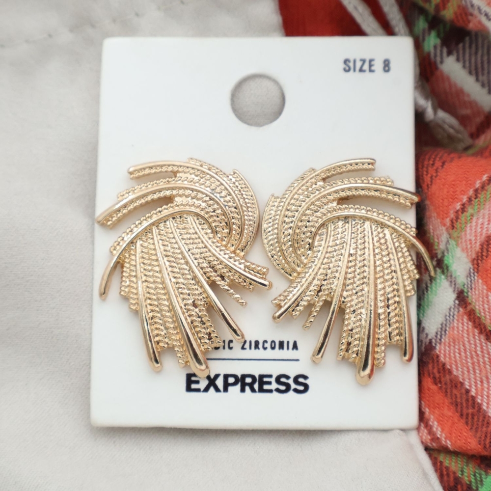 Express Elegant Cubic Zirconia Gold Statement Earrings